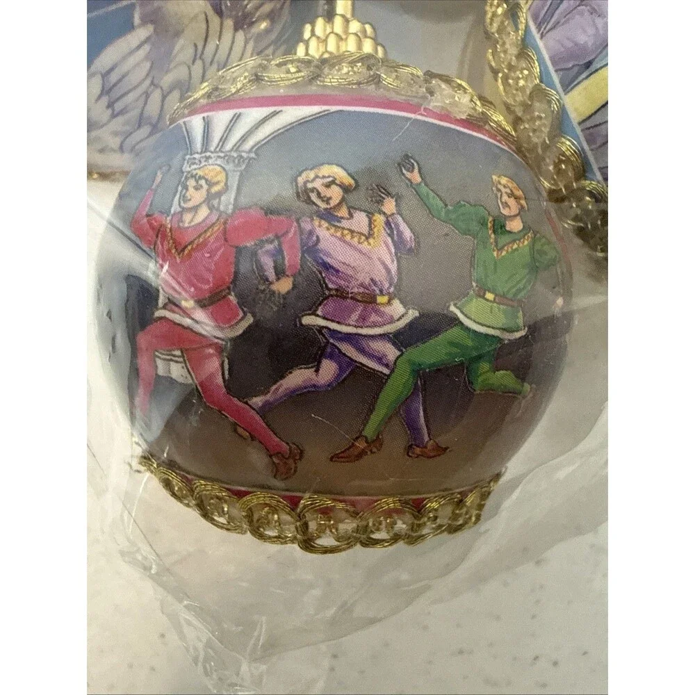 Twelve (12) Vintage Gold Satin Wrapped 12 Days Of Christmas Ornaments New In Box
